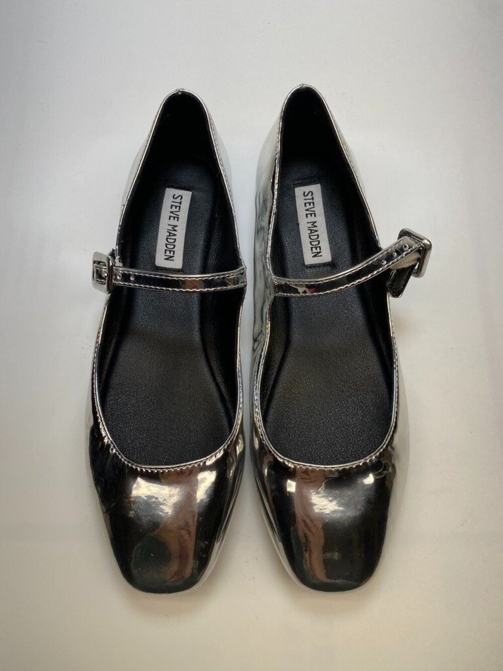 Steve Madden Womens Silver Bullet Strap Square Toe Flats Sz 8